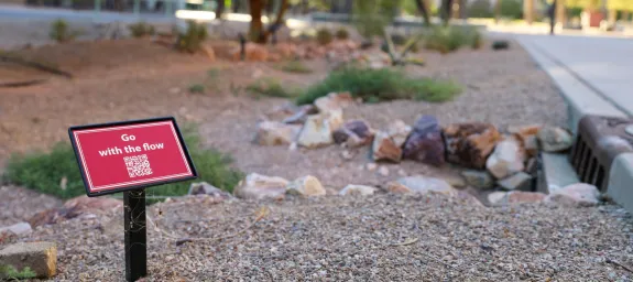 University of Arizona Arboretum sign "Go with the flow" at the Resilience Garden at Gould Simpson